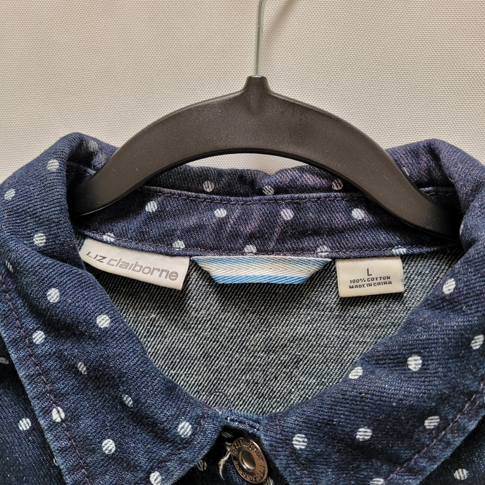 Liz Claiborne Women’s Polka Dot Denim Jacket The Clash Band Graphic size Large - Picture 4 of 6